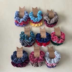 Set/3 Hand Crocheted Velvet Hair Scrunchies